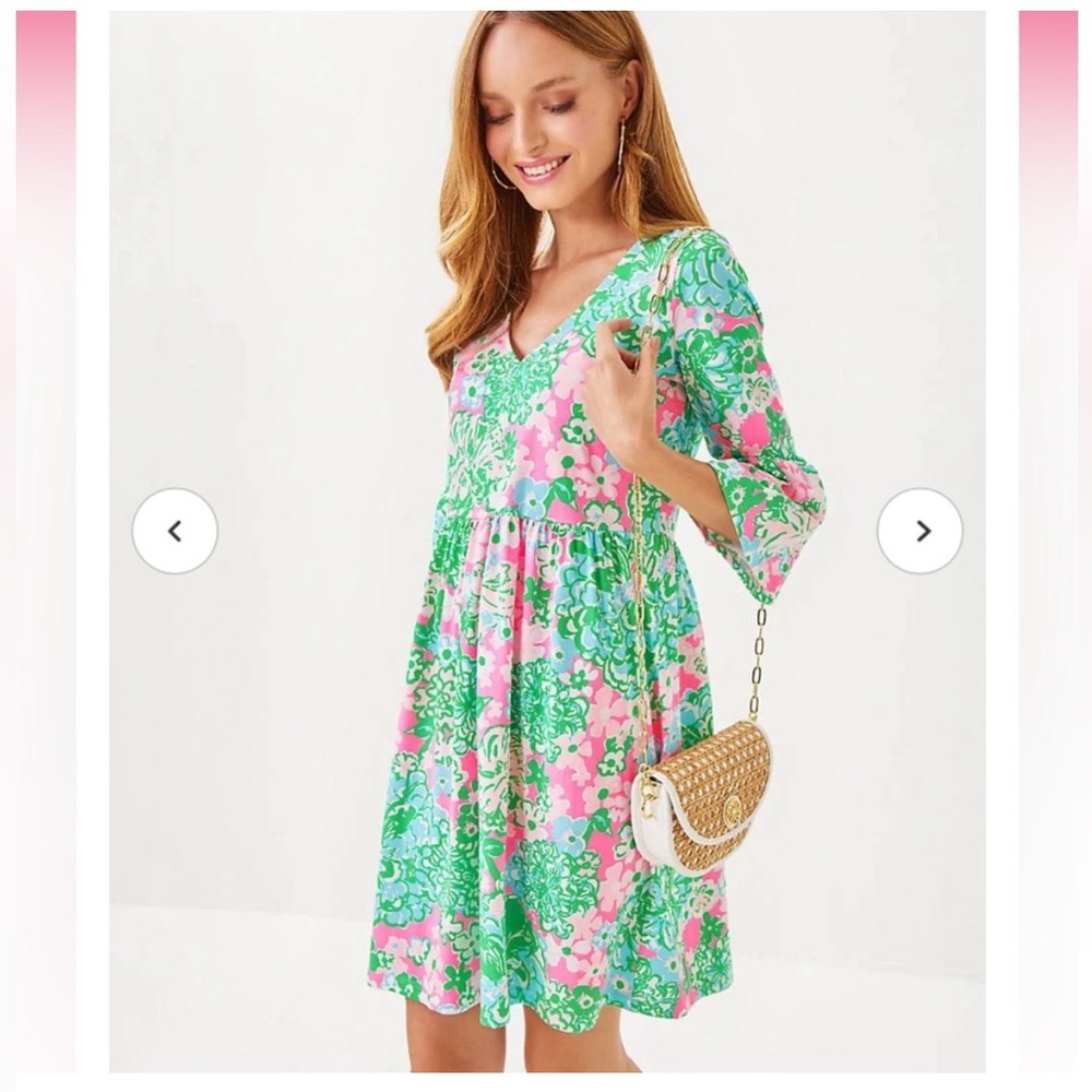 NWT LILLY PULITZER Jannie V Neck Three Quarter Sleeve Dress size L